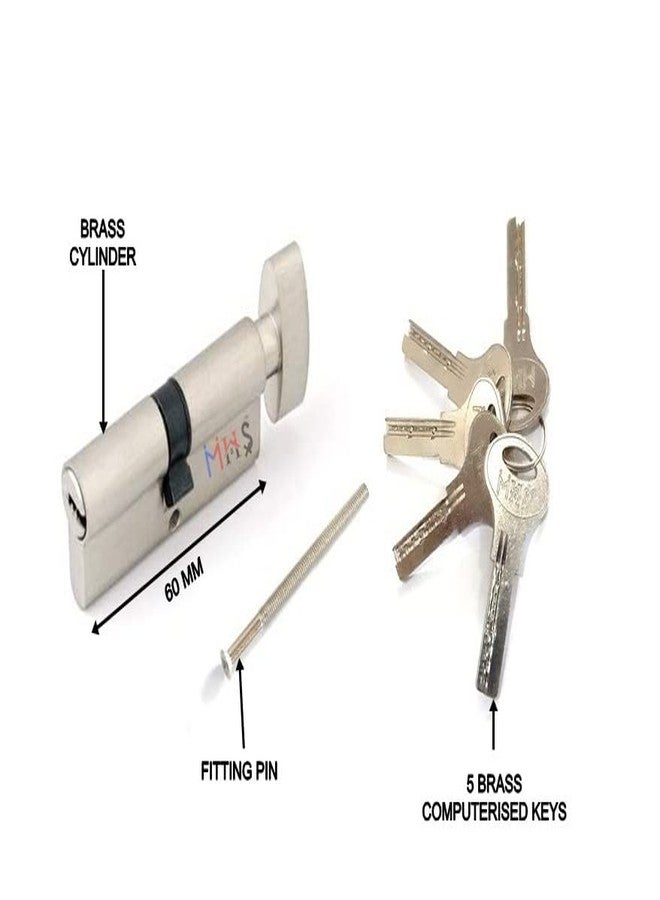 MHS Accessories of Mortise Handle Lock Fittings for Wooden Door (60 mm Cylinder with 5 Ultra Keys, Silver Matt Finish) - Image 2